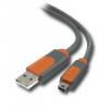 BELKIN USB 2.0 Cable (USB Type A 4-pin (Male) - Mini USB-B 5-pin (Male) Shielded, USB 2.0, Molded, 3m, Gray/Orange)