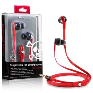 Canyon stereo earphone with in-line microphone CNL-TSEP01, color: Black and red cable ; 2 sizes of silicon ear-plugs to ensure a perfect fit, suitable for iPhone, other smart phone