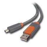 BELKIN USB 2.0 Cable (USB Type A 4-pin (Male) - Mini USB-B 4-pin (Male) Shielded, USB 2.0, Molded, 3m, Gray/Orange)