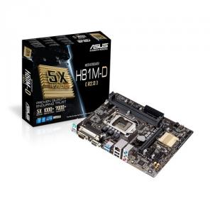 Asus H81M-D R2.0 Intel H81 Socket 1150,  2*DDR3 1600/1333/1066 MHz Dual Channel max.16GB,  Integrated Graphics Processor,  ALC887 8-Cha nnel High Definition Audio,  1 x PCIe x16 /