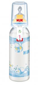 NUK Biberon PP Baby Blue 240ml + tetina silicon lapte, mar.1 (0-6 luni)