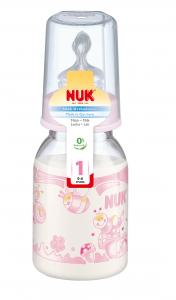 NUK Biberon PP Baby Rose 110ml + tetina silicon lapte, mar.1 (0-6 luni)