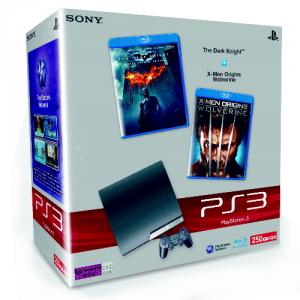Consola Sony PlayStation 3 Slim, 250GB, Negru + BluRay X-Men Origins Wolverine &amp; Batman The Dark Knight