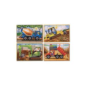 Melissa &amp; Doug - Set 4 puzzle lemn in cutie - Vehicule pentru constructii