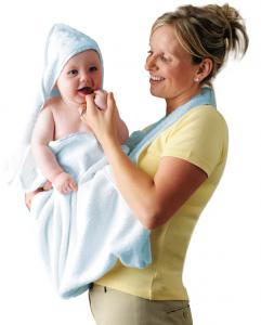 Prosop de baie pentru bebelus si mama bleu Clevamama