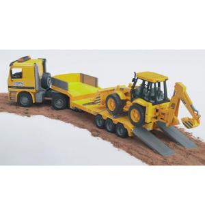 BRUDER - CAMION MERCEDES BENZ ACTROS CU PLATFORMA SI EXCAVATOR JCB 4CX