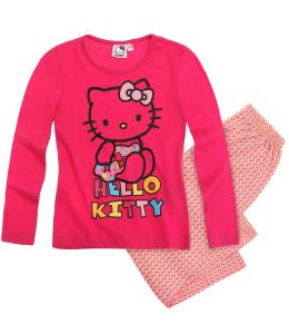 Pijama cu maneca lunga Hello Kitty roz fuchsia