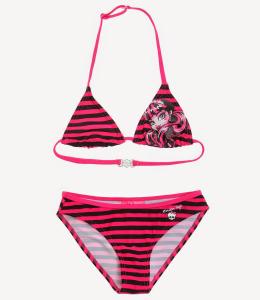 Costum de baie bikini Monster High roz cu dungi negre