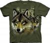 Tricou wolf faces on green