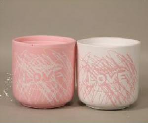 Masca ghiveci  " love", set - roz si alb h 16cm