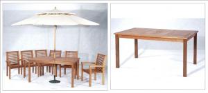 Set mobilier gradina eucalipt (masa dreptunghiulara- 180*90cm, 6 fotolii,umbrela bej+baza &lt;&gt;