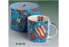 Gift set two in one, lively blue tea mug with heart decor in handy savings box, mug: new bone ch