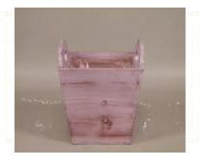 Masca ghiveci lemn cu maner + plastic roz d. 15.5cm  tot. h. 15.5cm 987060366