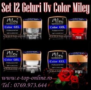 Set 12 Gel Color Uv Alb Negru Rosu Silver