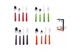 Set tacamuri inox cu manere din plastic colorat Renberg RB-4515, 24 piese