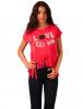 Tricou cu franjuri "love oui" fuchsia