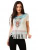 Tricou cu franjuri "harpies bizarre" white&turquoise