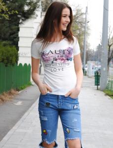 Tricou Cu Imprimeu "Beauty Is Simply Realty" White