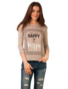 Bluza Casual "Think Happy And Be Happy" Beige