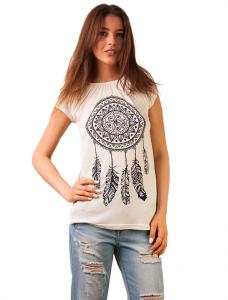 Tricou Cu Imprimeu "Cute Dreamcatcher" White