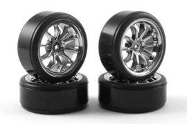 Set roti drift pentru automodele 1/10- Anvelope drift pre-montate pe jante cromate cu spite-set 4 buc