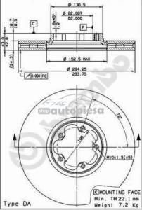 Disc frana fata ventilat Ford Transit fabricat in perioada 01.2000 - 05.2006 Brembo