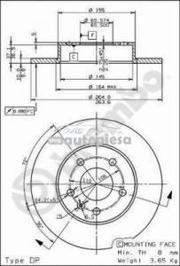 Disc frana spate plin Opel Meriva A fabricat in perioada 05.2003 - 05.2010 Brembo