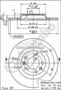 Disc frana spate plin Peugeot RCZ fabricat incepand cu 03.2010 Brembo