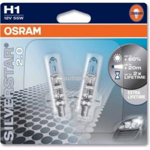 Set 2 becuri Osram H1 Silverstar 2.0 12V 55W