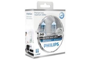 Set 2 becuri Philips H4 WhiteVision 12V 60/55W + BONUS 2 becuri W5W WhiteVision