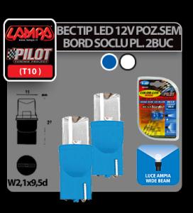 Bec tip LED 12V poz. semn. bord soclu pl. T10 W2,1X9,5d 2buc (D) - BLPB498