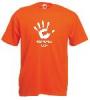Tricou portocaliu, imprimat talk to the hand alb