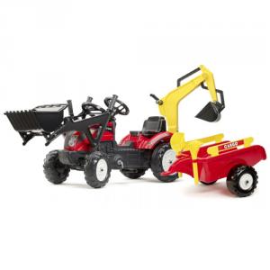 Tractoras Ranch Trac Rosu cu Excavator, Cupa, Remorca, Forme Nisip si Accesorii