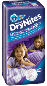 HUGGIES Dry Nites Girl - Chilot Absorbant Noapte Copii 8-15 ani (27-57 kg) - 9 buc