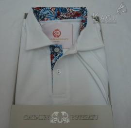 Tricou Polo alb cu imprimeu floral guler (Marime: L)