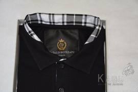 Tricou Polo negru cu imprimeu caro guler (Marime: L)