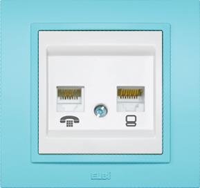 Priza S.T RJ45 + RJ11, culoare turcoaz, Elbi Zena