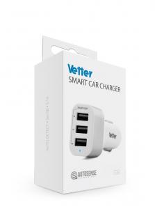 Vetter Fast Car Charger Incarcator Auto 5.1A, 3xUSB, White