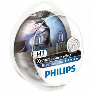Philips H1 Blue Vision Ultra 12V 55W - Set 2 Becuri Auto Far Halogen