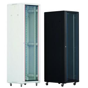 Cabinet rack de podea 22U Xcab, 800mm x 800mm, usa fata sticla fumurie, usa spate metal plin