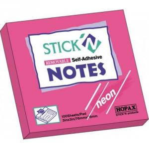 Notes autoadeziv 76 x 76 mm, 100 file, Stick"n - roz neon
