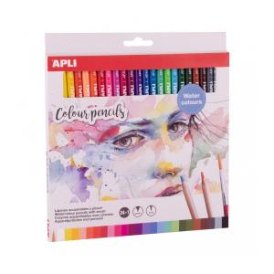 Set creioane colorate pe baza apa Apli, pensula, 24 bucati/set