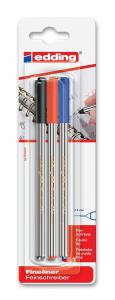 Liner Edding 89, 0.3 mm, 3 bucati/set (rosu, negru, albastru)