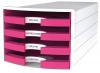Suport plastic cu 4 sertare pt. documente, HAN Impuls 2.0 (open) - alb - sertare roz