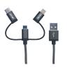 Cablu date GRIXX Optimum - 3 in 1 Micro USB/USB-C/8-pin Apple MFI License, impletit, lungime 1m - gri