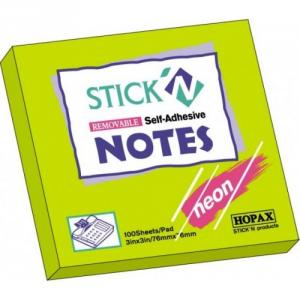 Notes autoadeziv 76 x 76 mm, 100 file, Stick"n - verde neon