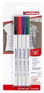 Marker Edding 4600, pentru textile, varf rotund 1 mm, 4 culori/blister