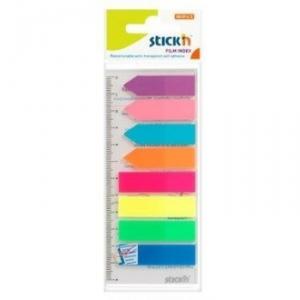 Stick index plastic transp. color 45 x 12 mm, 8 x 25 file/set index sageata, Stick"n-8 culori neon