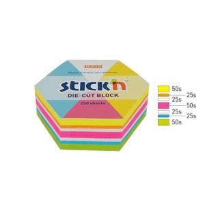 Notes autoadeziv Die-Cut - hexagon, 61 x 70 mm, 250 file, Stick"n - 5 culori fluorescente