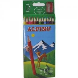 Creioane colorate, cutie carton, 12 culori/set, ALPINO
